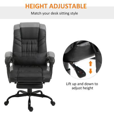 Vinsetto 6-Point Massage Office Chair, PU Leather Desk Chair with Adjustable Height and Footrest for Home Office, Black 