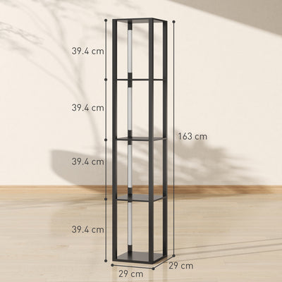 HOMCOM Floor Lamp with Shelves, 4 Layer Dimmable Column Modern Standing Lamp with 3 Brightness Levels and Foot Switch for Living Room, Bedroom, Office, Black 