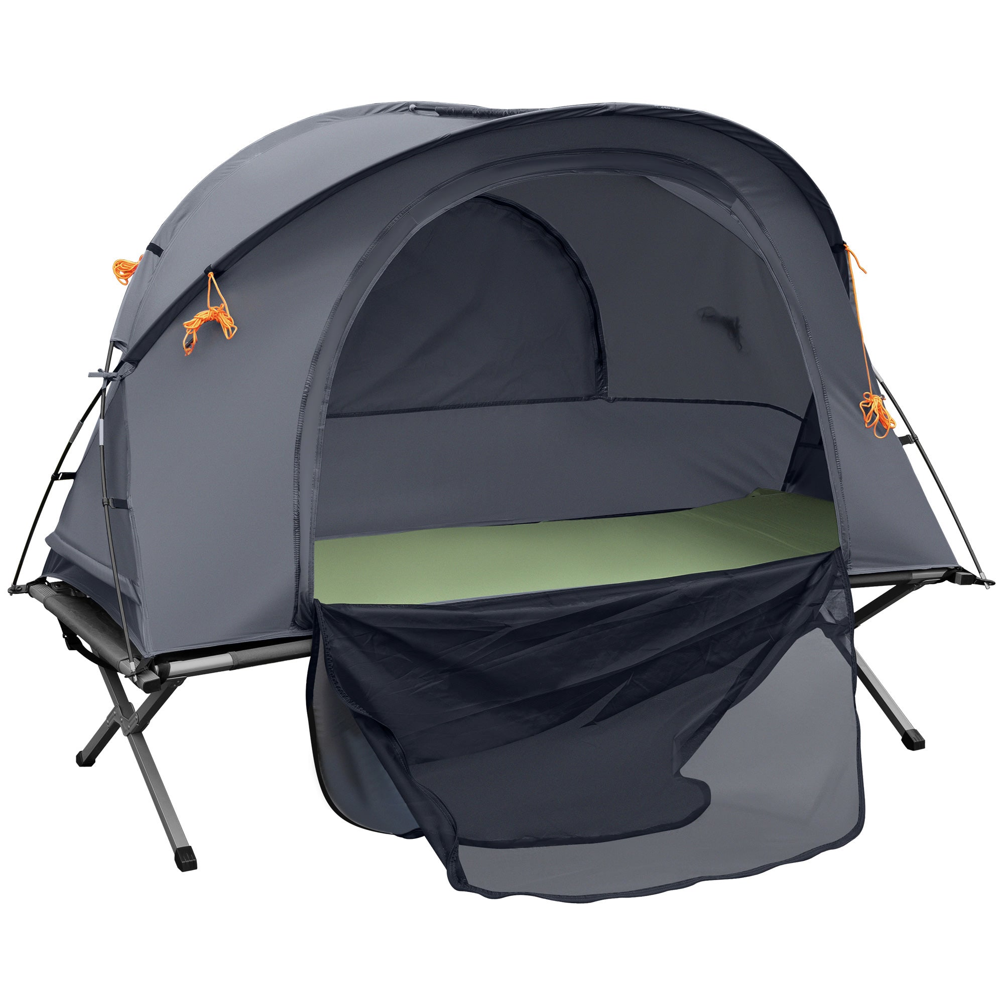 Outsunny Folding Camping Tent Cot, Portable Tent Shelter Combo with Self-Inflating Air Mattress Carry Bag for 1 Person 