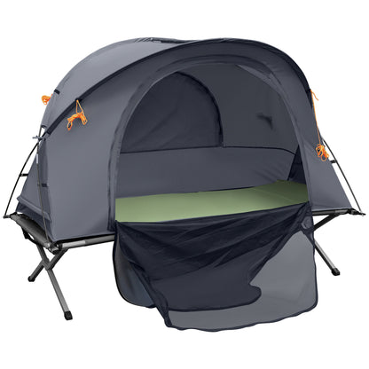 Outsunny Folding Camping Tent Cot, Portable Tent Shelter Combo with Self-Inflating Air Mattress Carry Bag for 1 Person 