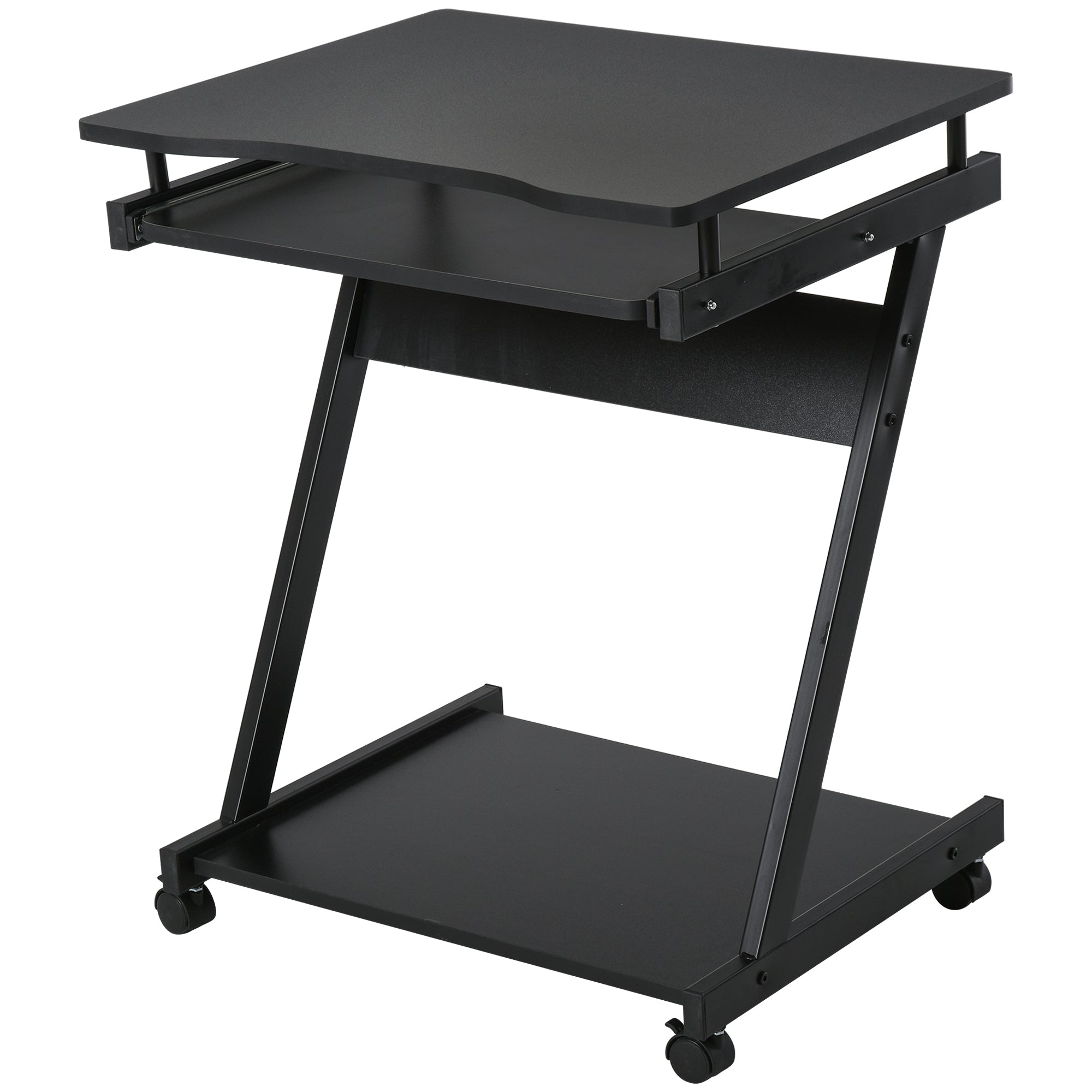 HOMCOM Movable Computer Desk with 4 Moving Wheels Sliding Keyboard Tray Home Office Workstation Black 