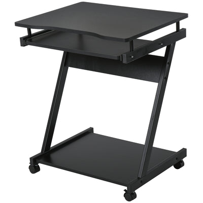 HOMCOM Movable Computer Desk with 4 Moving Wheels Sliding Keyboard Tray Home Office Workstation Black 