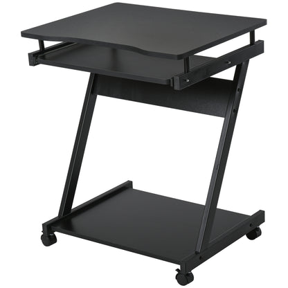HOMCOM Movable Computer Desk with 4 Moving Wheels Sliding Keyboard Tray Home Office Workstation Black 