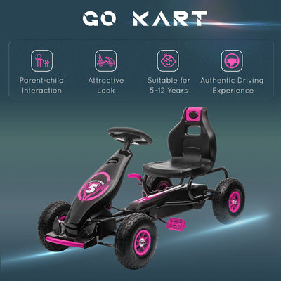 HOMCOM Kids Pedal Go Kart, with Adjustable Seat, Inflatable Tyres - Pink 