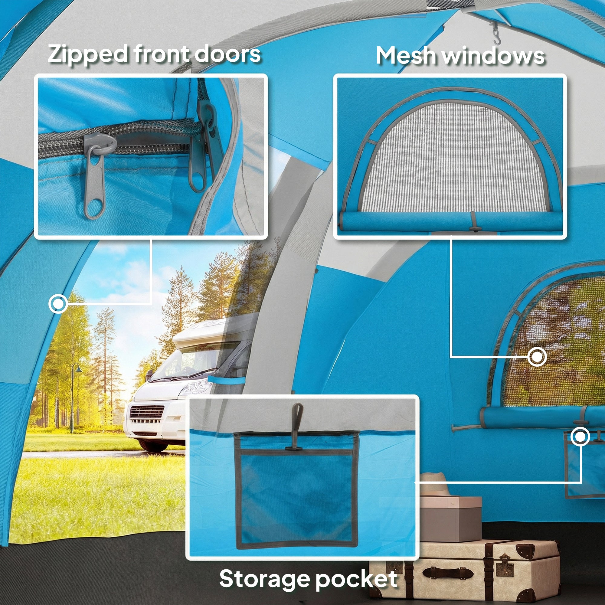 Outsunny 5-6 Man Camping Tent, Tunnel Tent, Water Resistant Hiking Shelter with Groundsheet and Carry Bag, Light Blue 