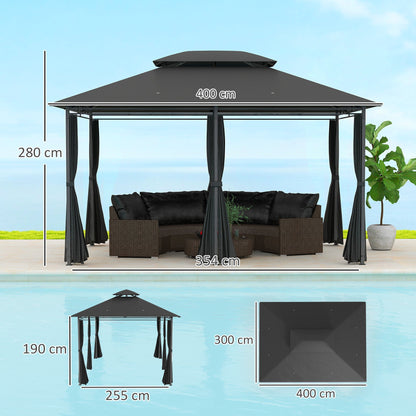 Outsunny 3 x 4m Steel Gazebo, with Curtains - Black 