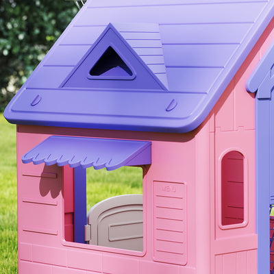AIYAPLAY 5-in-1 Playhouse for Kids Outdoor Indoor with Basketball Hoop, Football Goal, Dartboard, Ring Toss for 2-5 Years, Pink 
