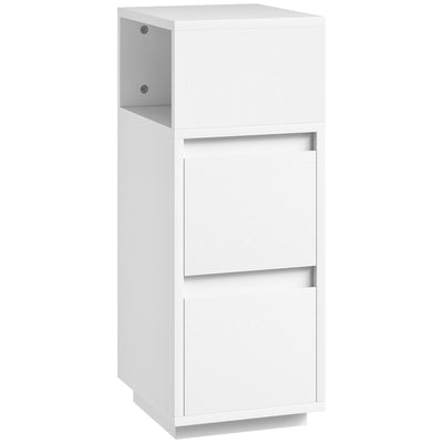 HOMCOM Slim Bedside Table, Narrow Bedside Cabinet with Open Shelf and 2 Drawers for Bedroom, Living Room, White 