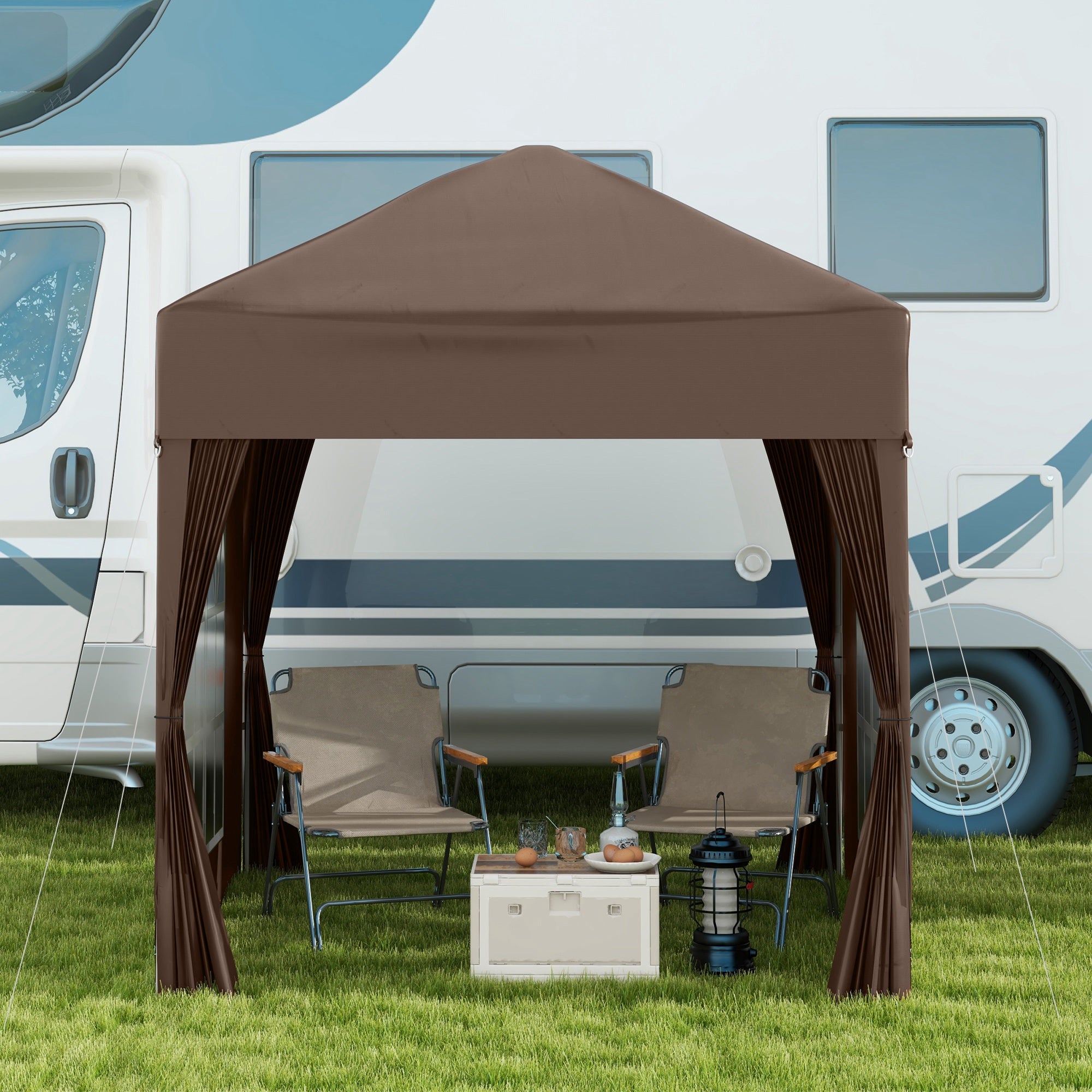 Outsunny 2 x 2 m Garden Pop Up Gazebo, Wedding Party Tent Marquee, Water Resistant Awning Canopy with Sidewalls, Windows, Carry Bag, Coffee 
