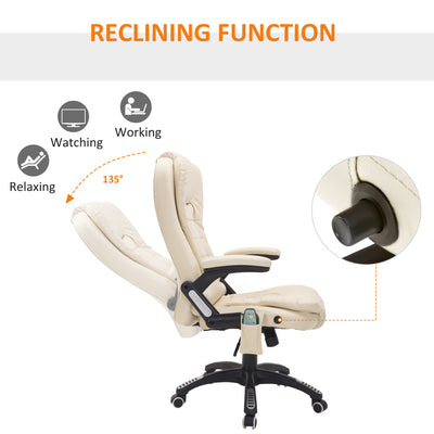 HOMCOM Executive Office Chair with Massage and Heat, High Back PU Leather Massage Office Chair with Adjustable Height, Beige 
