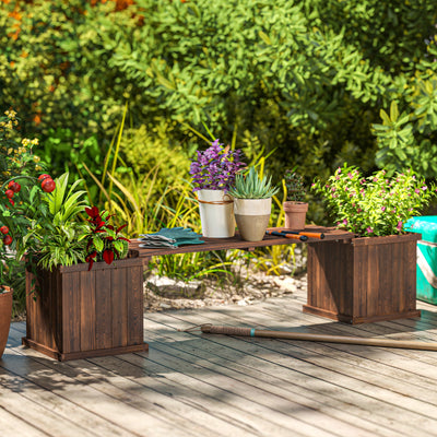 Outsunny Wooden Garden Planter & Bench Combination Garden Raised Bed Patio Park Carbonised Finish 176 x 38 x 40 cm 