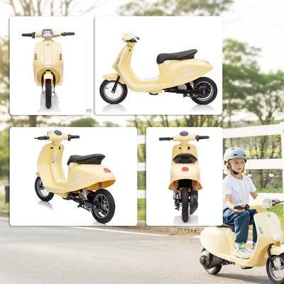 AIYAPLAY 24V Kids Electric Motorbike, Ride on Motorcycle with Manual Throttle, Brakes and LED Lights for Ages 8-12 Years, Beige 