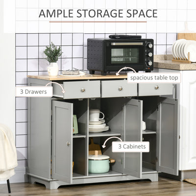 HOMCOM Sideboard with Rubberwood Top and Adjustable Shelves for Dining Room, Kitchen - Grey 