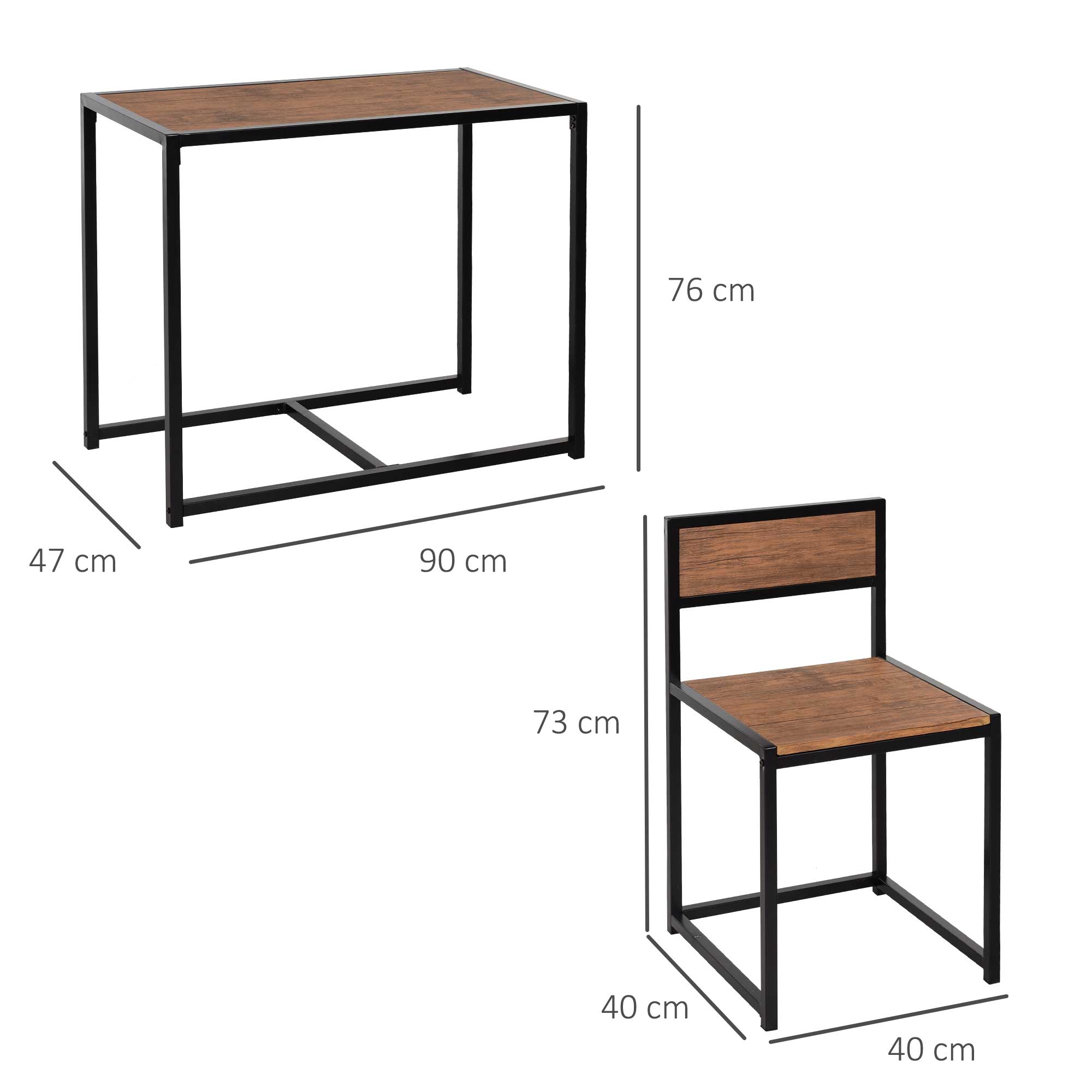 HOMCOM Dining Table and Chairs Set 2, Dining Room Sets, Rectangular Space Saving Table and 2 Chairs for Compact Kitchens, Steel Frame, Natural 