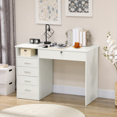 HOMCOM Computer Desk, Home Office Desk with Lockable Drawer, Storage Shelf for Study Bedroom, 110 x 50 x 76 cm, White 