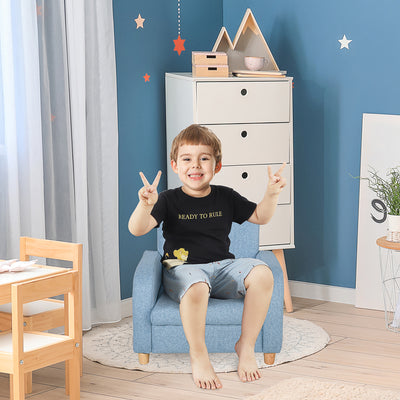 HOMCOM Children's Armchairs Toddler Chair Wood Frame Anti-Slip Legs High Back Bedroom Playroom Furniture Blue 