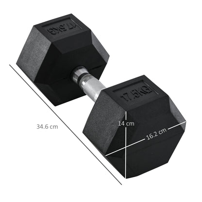 HOMCOM 17.5KG Single Rubber Hex Dumbbell Portable Hand Weights Dumbbell Home Gym 