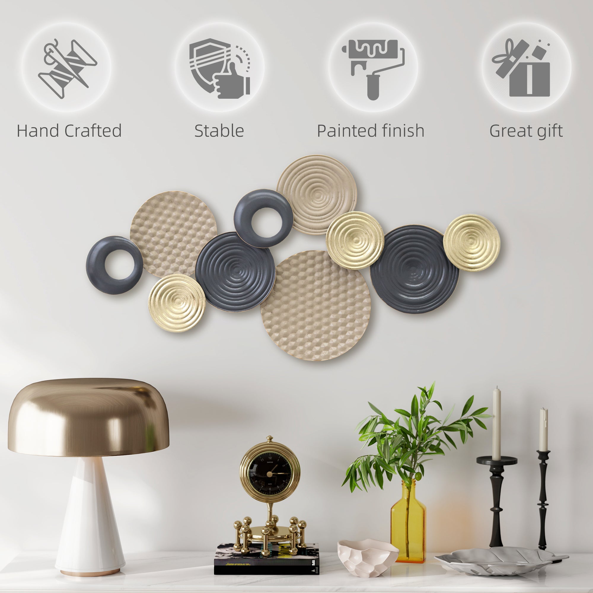 HOMCOM Metal Wall Art, Modern Hanging Wall Decor with Multi-Disc Design for Living Room Bedroom Dining Room 
