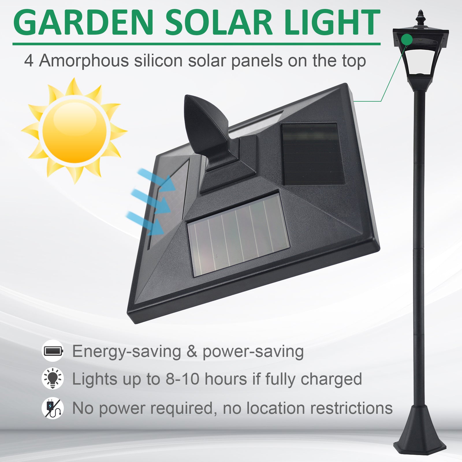 Outsunny 2 Pieces Outdoor Garden Solar Post Lamp Sensor Dimmable LED Lantern Bollard Pathway 1.6M Tall \'e2\'80\'93 Black