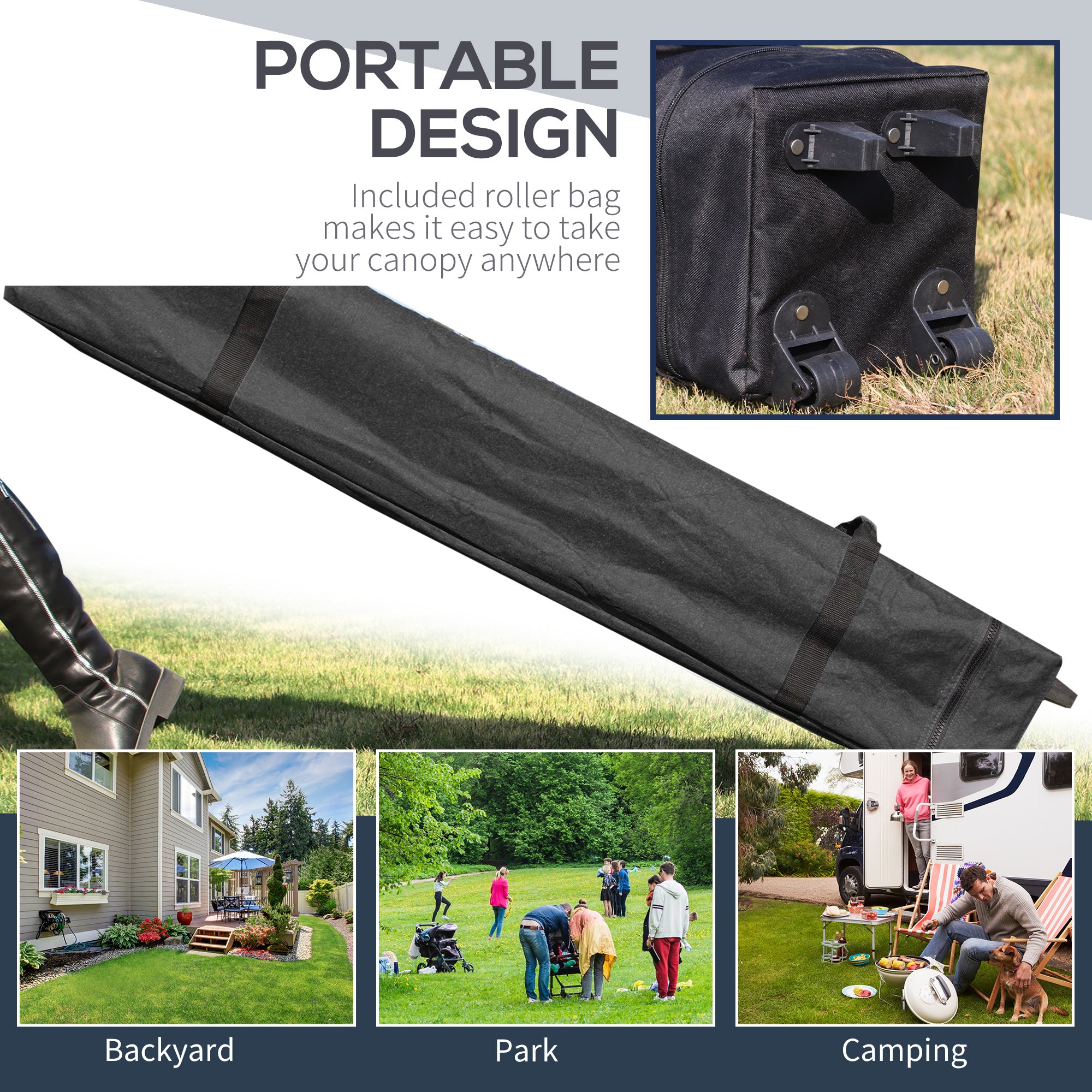 Outsunny 3x3(M) Pop Up Gazebo with 1 Side and Roller Bag, Height Adjustable Party Tent Event Shelter for Garden, Patio, Blue 