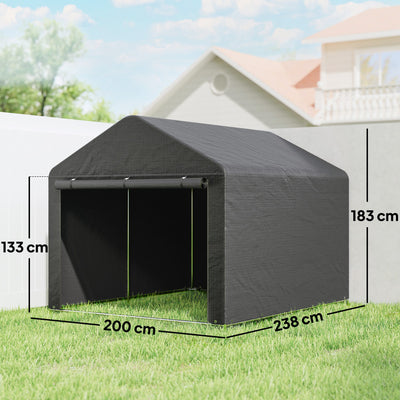 Outsunny 6.6 x 7.8ft Outdoor Garden Storage Shed, Waterproof Bike Tent with Roll-up Zipper Door, Galvanised Metal Frame, Portable Shed Shelter Carport for Motorcycle Garden Tools, Dark Grey 