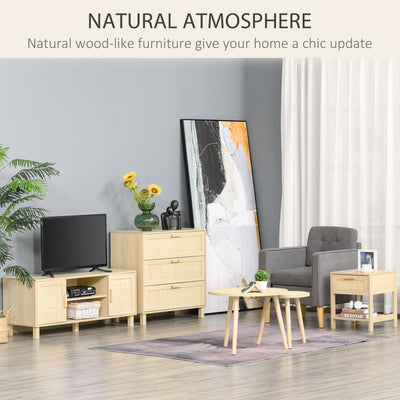 HOMCOM Nightstand with Rattan Drawer and Storage Shelf, Bedside End Table for Bedroom, Living Room 