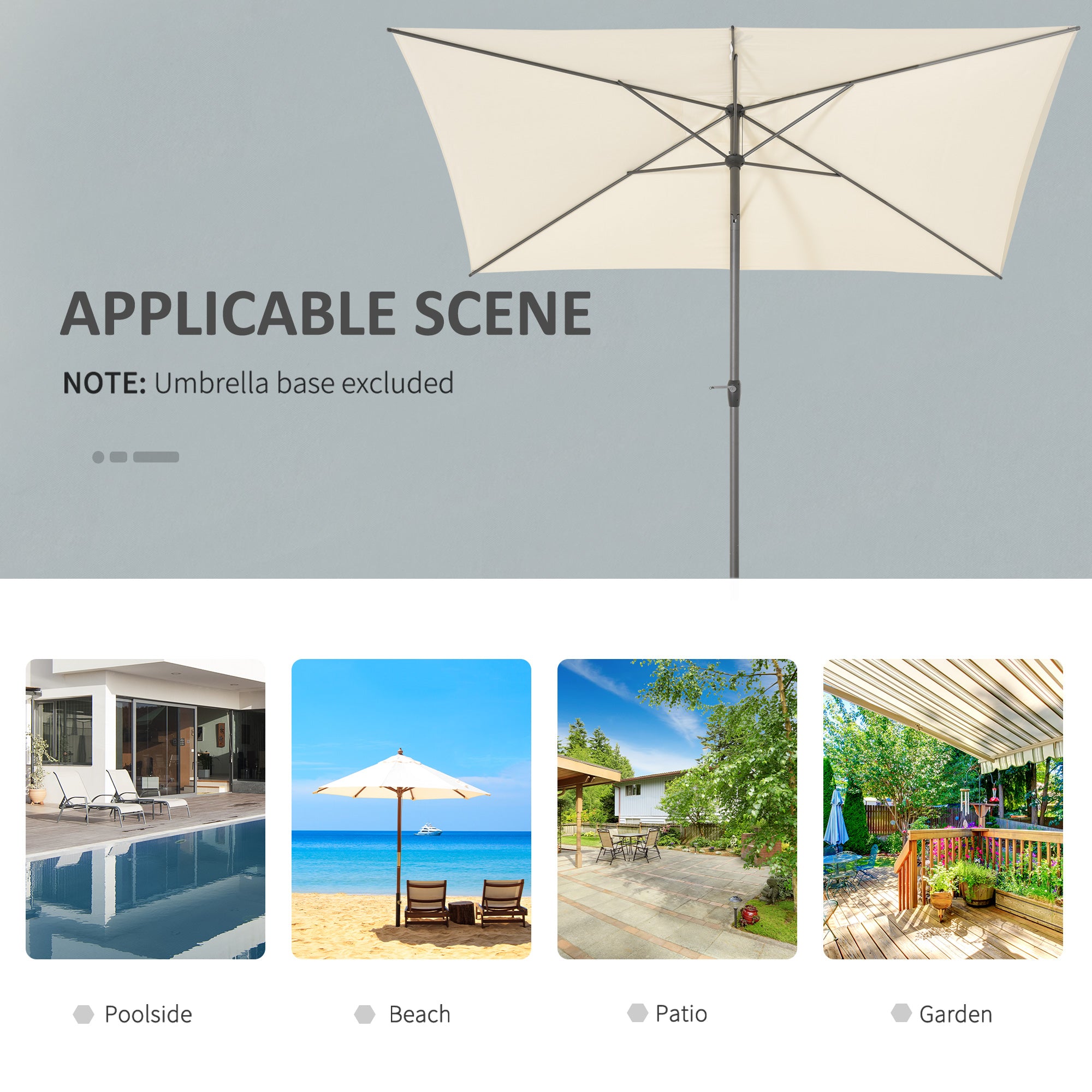 Outsunny 3 x 2m Garden Parasol Umbrella, Outdoor Market Table Umbrella with Aluminium Pole & Crank, Rectangular Tilting Parasol Sun Shade Canopy, Beige 