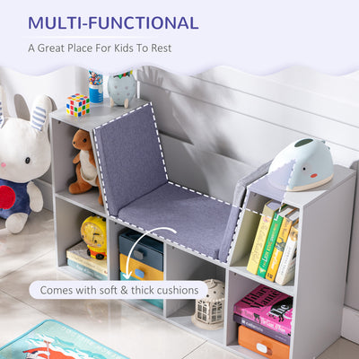 HOMCOM Kids Bookcase Shelf Storage Cabinet Unit, Living Room Sideboard w/ Six Compartments for Toys, Books - Grey 