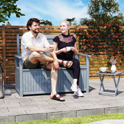 Outsunny Two-Seater Wooden Storage Bench - Grey 