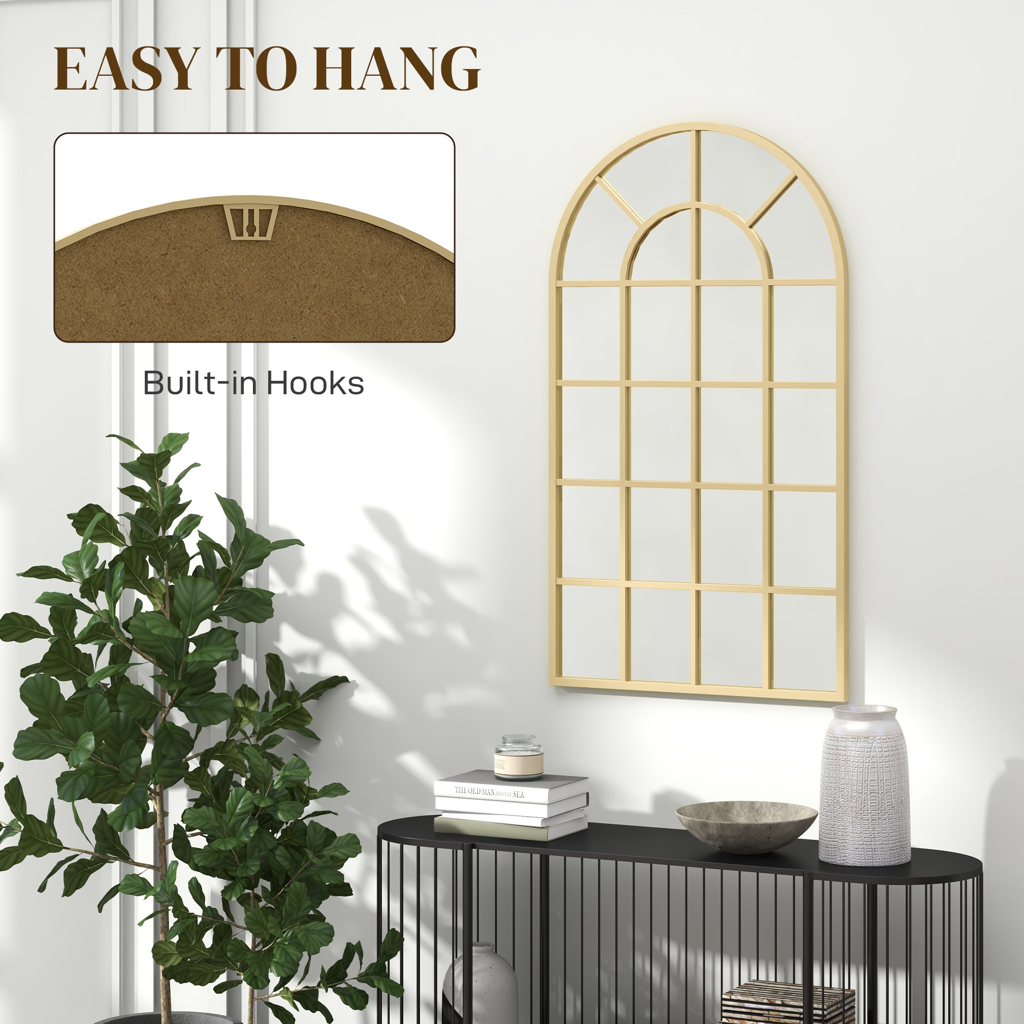 HOMCOM 110 x 65 cm Arched Decorative Wall Mirror for Bedroom Living Room, Modern Window Bathroom Mirror for Home Decor 
