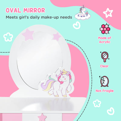 HOMCOM Kids Dressing Table with Mirror, Stool, Pink 