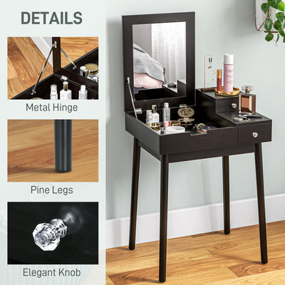 HOMCOM Dressing Table with Flip-up Mirror, Makeup Desk with 2 Drawers, Vanity Table Writing Desk for Bedroom Living Room, Black 