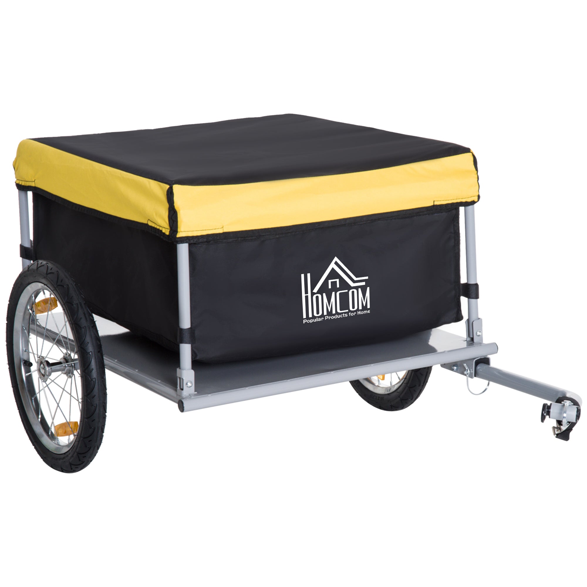HOMCOM Bicycle Cargo Trailer, Two-Wheel Bicycle Large Cargo Wagon Trailer Oxford Fabric, Folding Storage, & Removable Cover, Yellow 