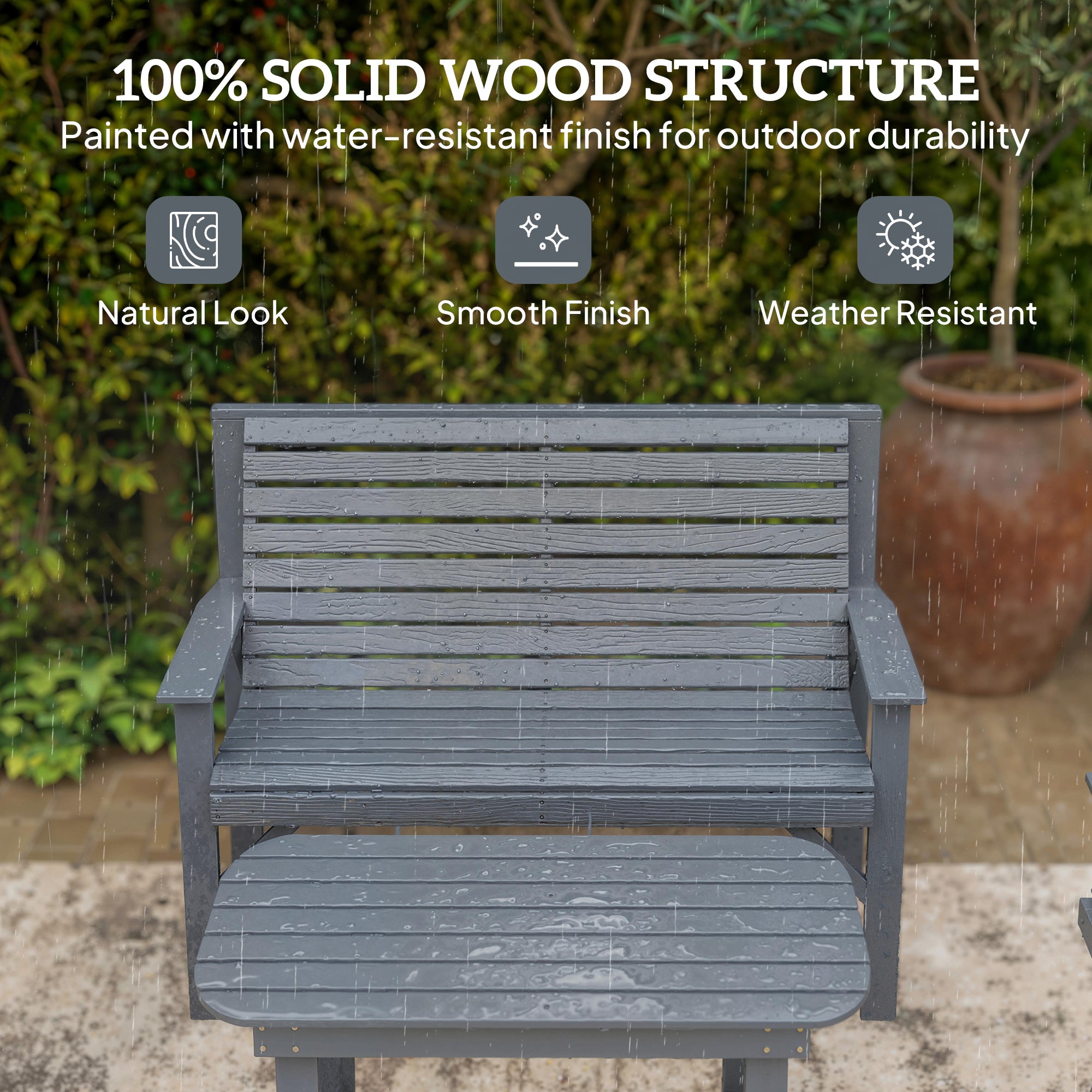 Outsunny 4 Piece Wooden Garden Furniture Set, Outdoor Garden Sofa Set with 2 Armchairs, Loveseat and Coffee Table, Grey 