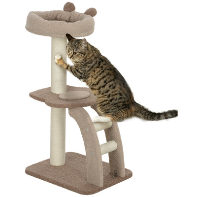 PawHut Cat Tree for Indoor Cats, 88cm Cat Tower with Sisal Scratching Post, Hanging Ball, Large Cat Perch, Stairs, Brown 
