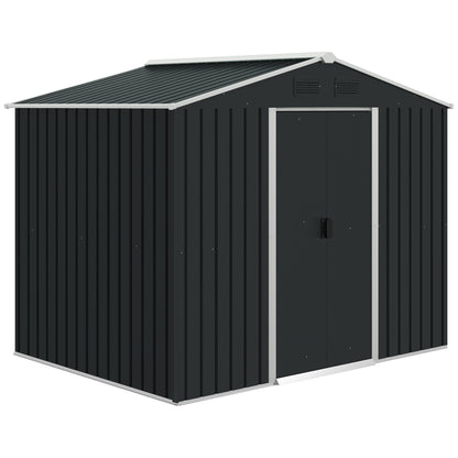 Outsunny 7.7 x 5.7ft Metal Garden Shed, Galvanised Outdoor Tool Storage House with Ventilation Slots and Sliding Doors, Grey 