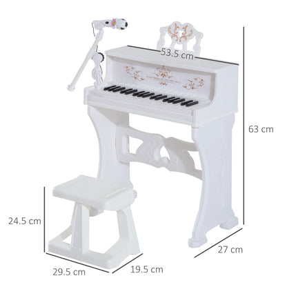 HOMCOM 37 Keys Kids Piano Mini Electronic Keyboard Light Kids Musical Instrument Educational Game Children Grand Piano Toy Set w/Stool & Microphone & Music Stand (White) 
