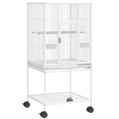 PawHut Bird Cage Detachable with Rolling Stand Parrot Cage with Storage Shelf White