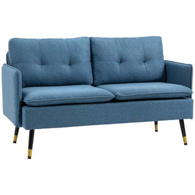 HOMCOM Modern Two Seater Sofa, Button Tufted Loveseat with Cushions and Steel Legs for Living Room, Guest Room, Dark Blue 