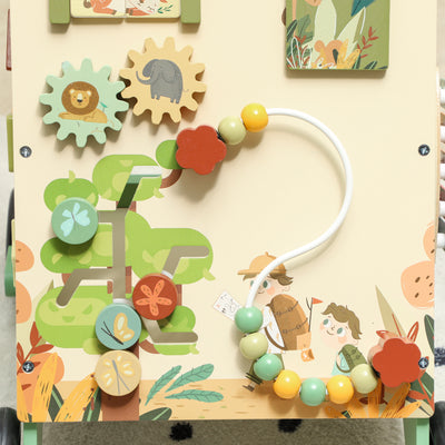 AIYAPLAY Wooden Baby Walker, Push Along Walker Toys with Speed Control, Xylophone, gears and Bead Maze, Green 