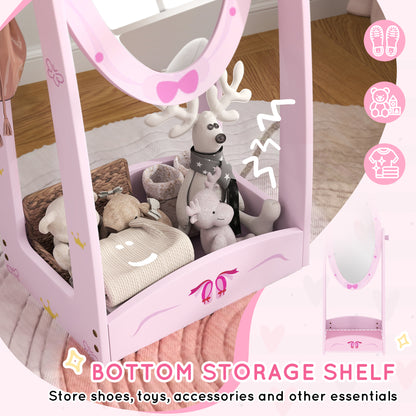 AIYAPLAY Kids Full Length Mirror, 360\'c2\'b0 Rotating Children Standing Mirror with Storage Shelf, Pink