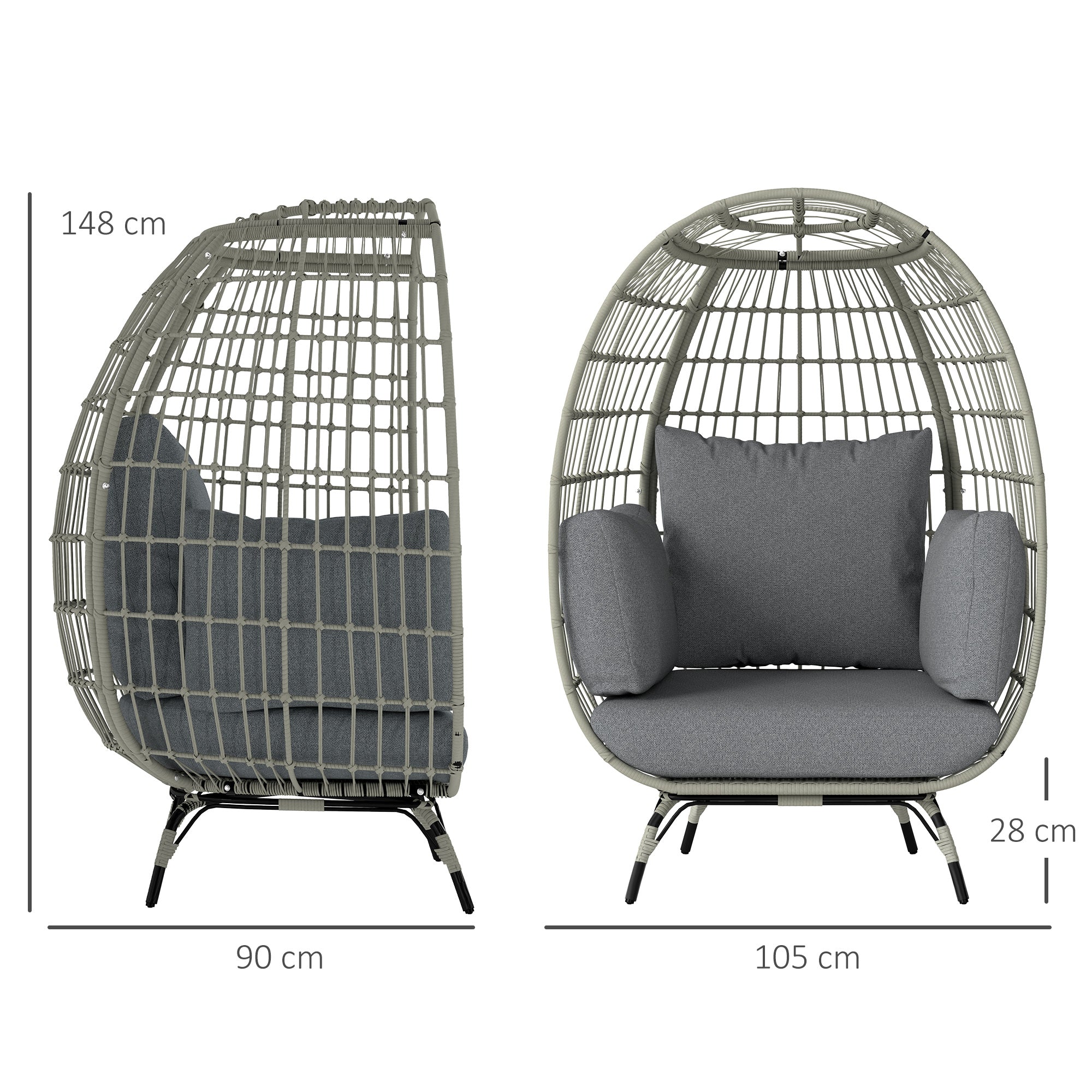 Outsunny Rattan Egg Chair with Cushions and Pillows, Charcoal Grey 