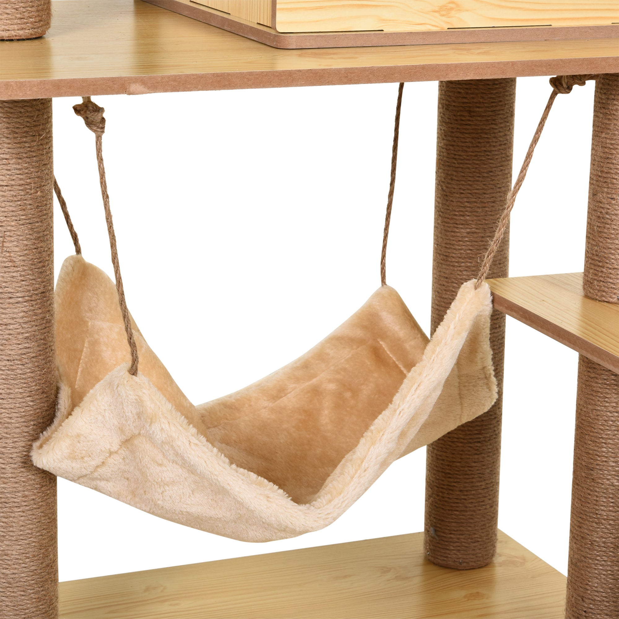 PawHut 130cm Cat Tree for Indoor Cats, Multi-Level Plush Cat Tower, with Five Scratching Posts, Two Perches, Cat House, Hammock 