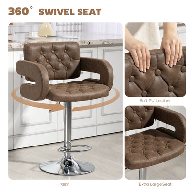 HOMCOM PU Leather Upholstered Swivel Bar Stool, Height Adjustable with Back, Armrest, Footrest, Coffee 