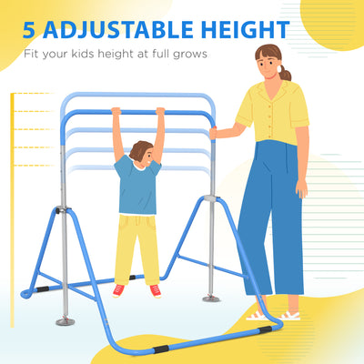 HOMCOM Kids Gymnastic Bar, with Adjustable Height, Foldable Horizontal Bars - Blue 