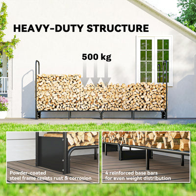 Outsunny 8.5ft Firewood Rack, Heavy Duty Log Storage Holder with Waterproof 600D Oxford Log Cover for Fireplace Fire Pits Outdoor Patio Wood Storage, 500 kg Large Capacity, Black 