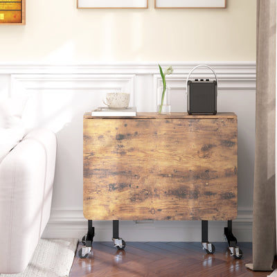 HOMCOM Six-Seater Drop-Leaf Dining Table, with Wheels - Brown Wood-Effect 