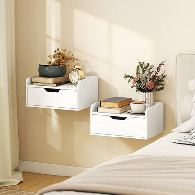 HOMCOM Floating Nightstands Set of 2, Wall Mounted Bedside Table with Drawer for Bedroom, White 