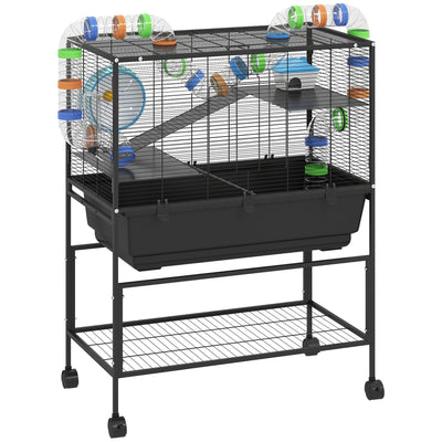 PawHut 3 Tier Large Hamster Cage on Wheels with 17 cm Deep Tray, Storage Shelf for Syrian, Gerbil, Rats 