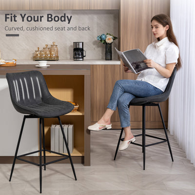 HOMCOM Set of 2 PU Leather Swivel Bar Stools - Black 